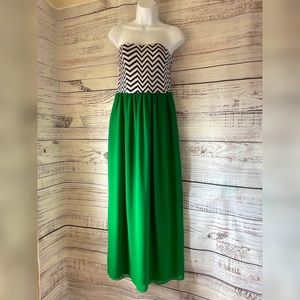 Chevron-Print Strapless Maxi Dress with Green Bottom by EnFocus Studio
